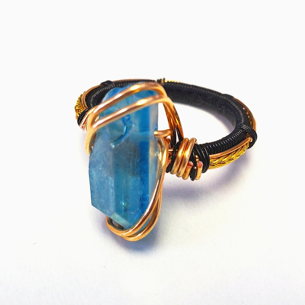 "Frost magic" Blue Crystal Handmade Wire Wrap Ring Size 8.5